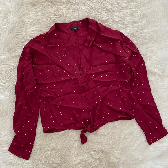 Rails Maroon Star Print Button Up Tie Front Sloane Shirt - Picture 2 of 11